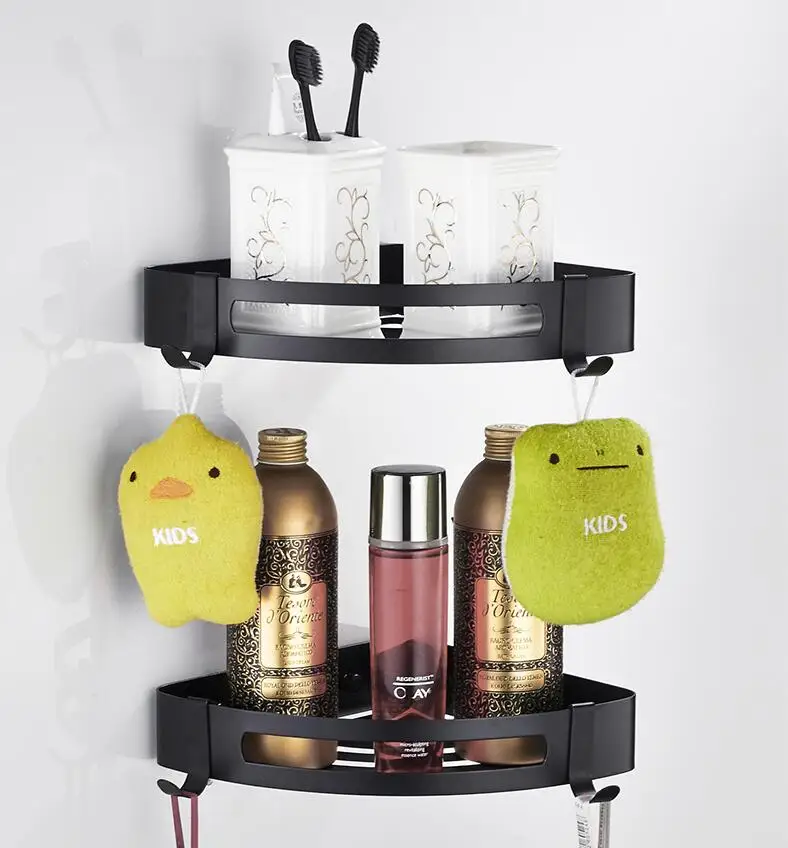 corner shelf Матовая черная вешалка для полотенец из нержавеющей стали 304, крючок для халата, мыльница, полотенце, бар, аксессуары для ванной комнаты, набор бумажных держателей JM47 - Цвет: corner shelf