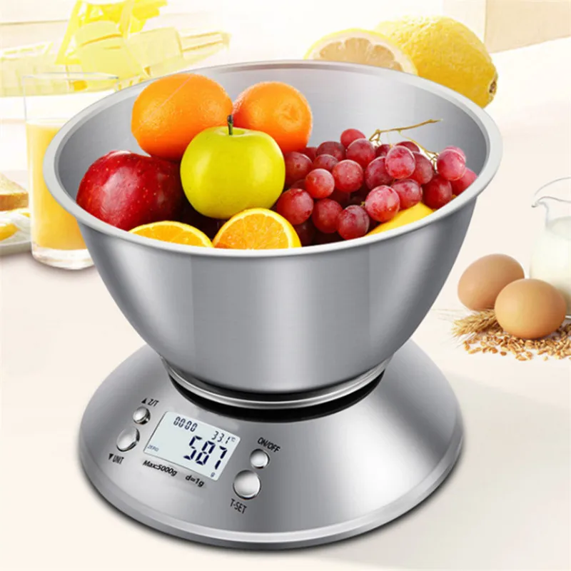 Stainless Steel Kitchen Scale 5kg/1g Electronic Scale Household Food  Weighing Digital Scale With Bowl Cooking Baking Tools - Kitchen Scales -  AliExpress