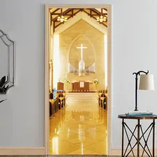 Свадебные церковные 3D стерео дверные наклейки съемсъемные водонепроницаемые самоклеящиеся настенные наклейки для спальни гостиной DIY обои