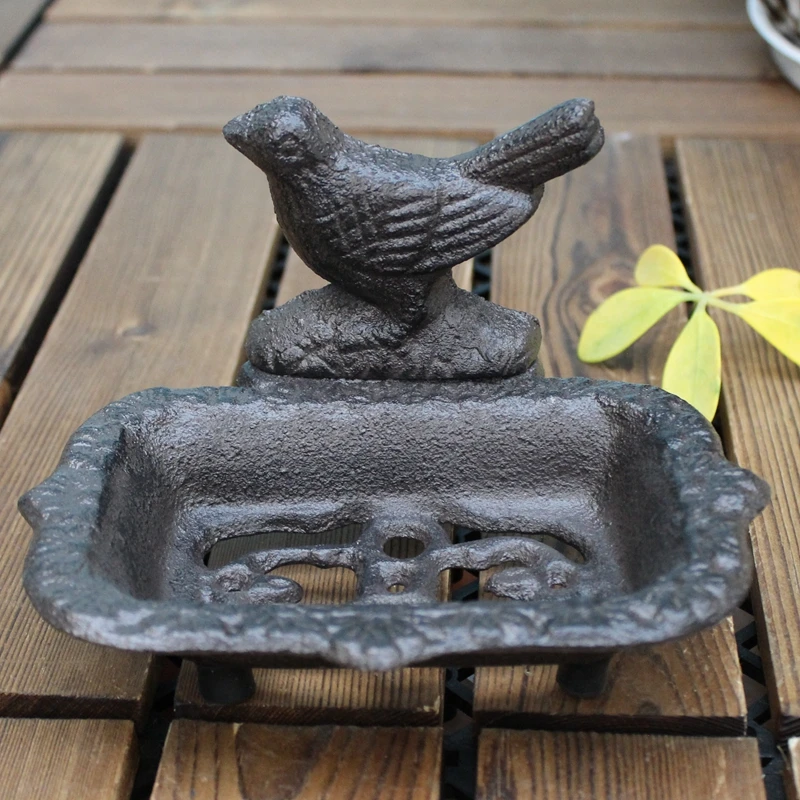 Vintage Black Cast Iron Bird Soap Dish With Three Standing Feet Country Accent Rough Handmade Tabletop Mini Metal Storage Holder 2