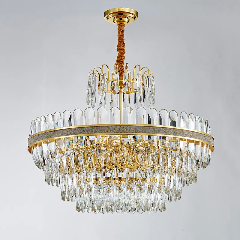 

Modern LED Crystal Chandelier Lighting For Living Room Cristal Lustre Hanging Lights Round Golden Indoor Lighting