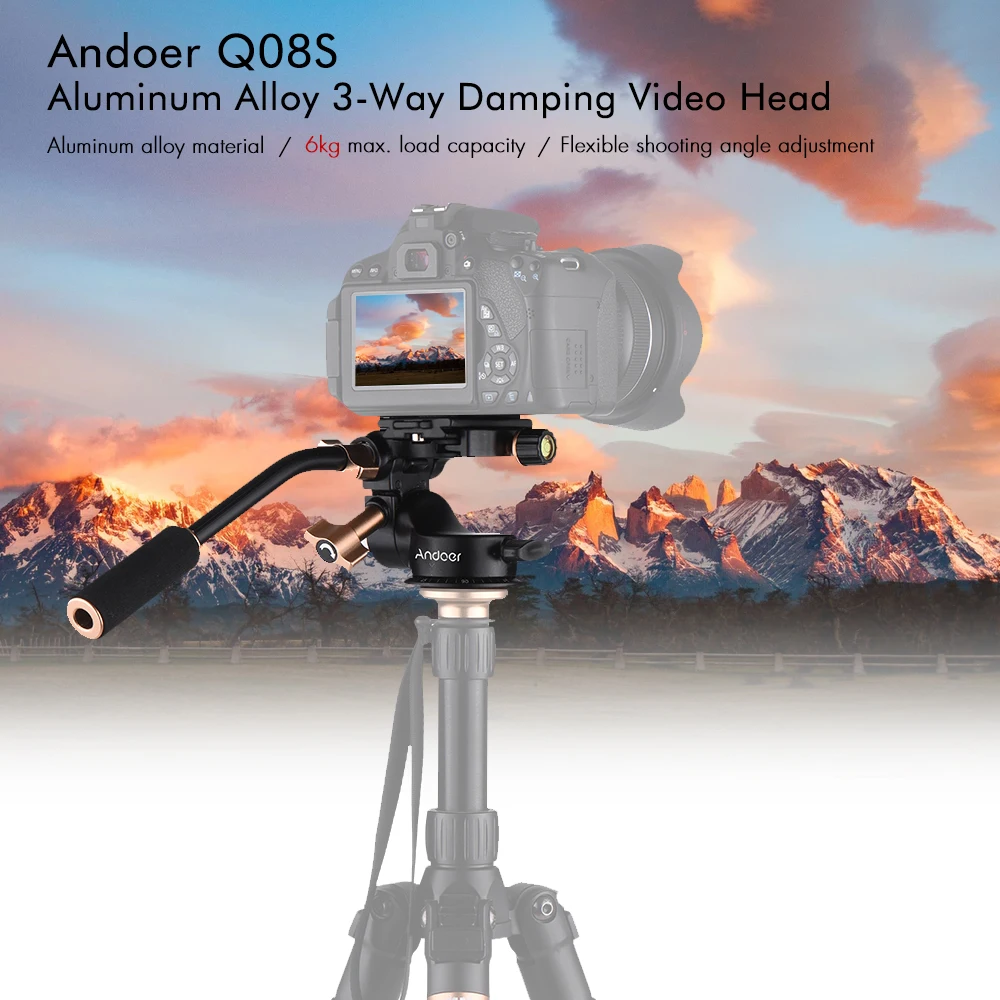 RU Andoer Q08S Tripod Head 360 Panoramic Shooting 3-Way Damping DSLR Camera Tripod Monopod Head with Pan Bar Handle