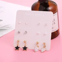 Новые модные женские серьги для женщин, милые геометрические серьги со звездами с понедельника по субботу, корейские серьги, 6 пар в комплекте в неделю