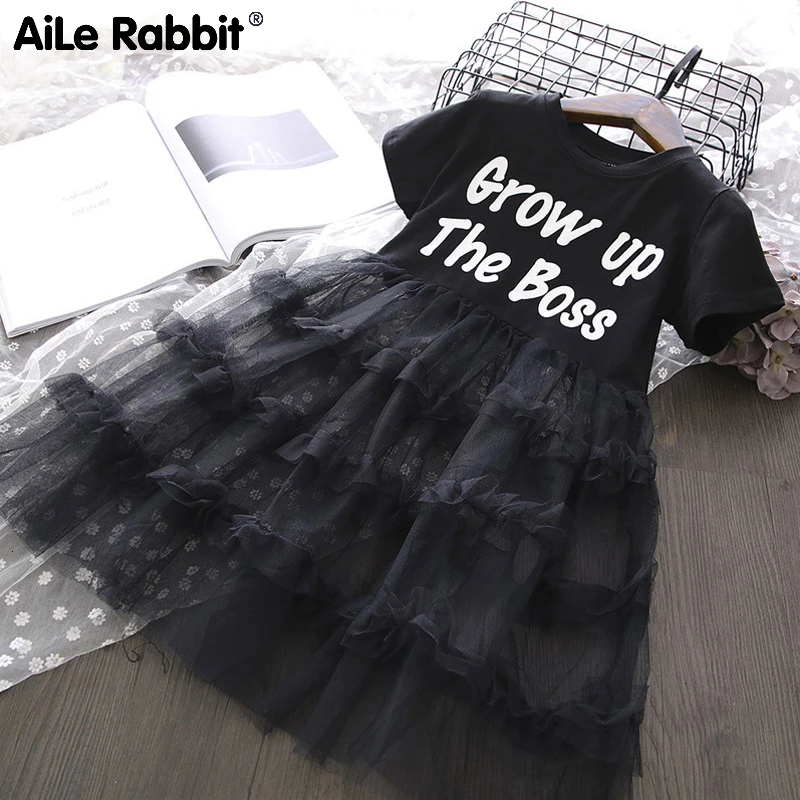 Новое поступление; летнее модное платье для девочек; платье маленькой принцессы с короткими рукавами и буквенным принтом для От 2 до 7 лет; Одежда для девочек