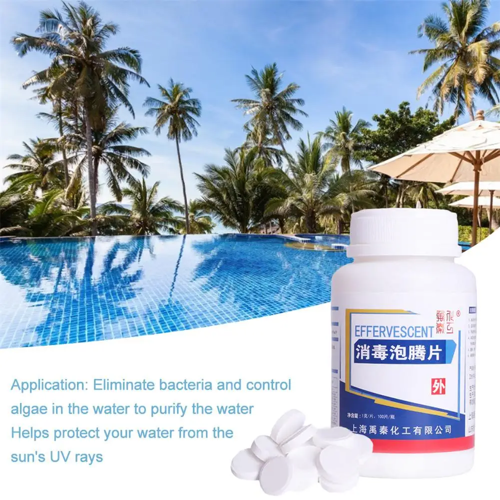

100g Stabilized Chlorine Tablets Bactericide Algaecide Disinfectant Cleaning Accessories UV Protected for Swimming Pool
