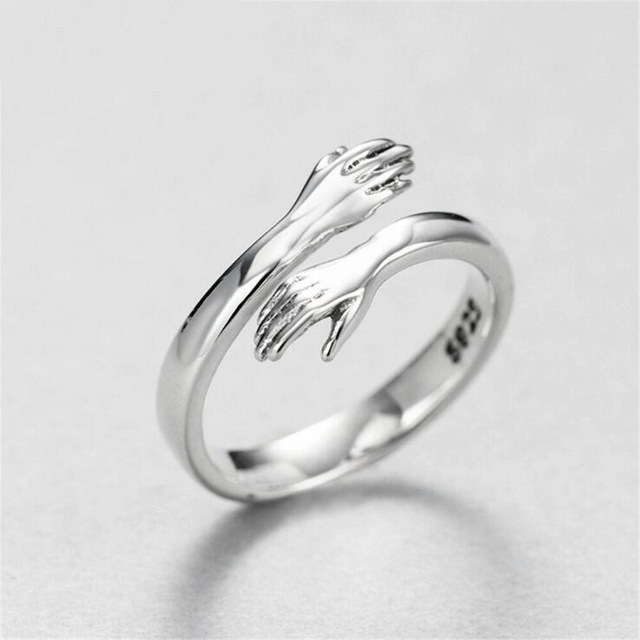 Creative Love Hug Ring For Men Women New Gothic Fashion Silver Color Open Adjustable Rings Party Valentine's Day Gift