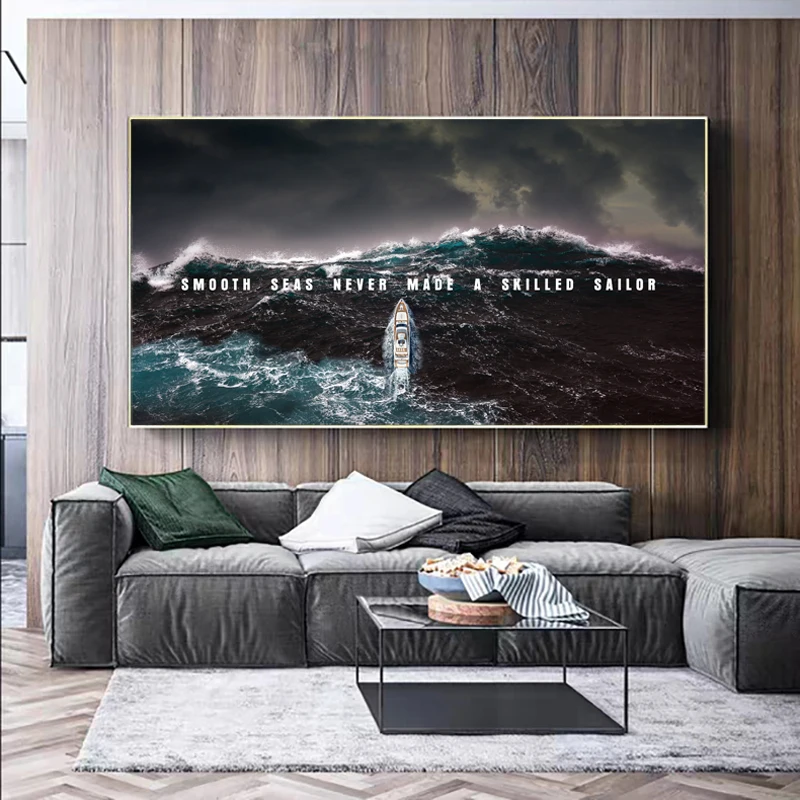 Современный пейзаж Картина на холсте парусного судна в Waves Wall Art плакат и печать