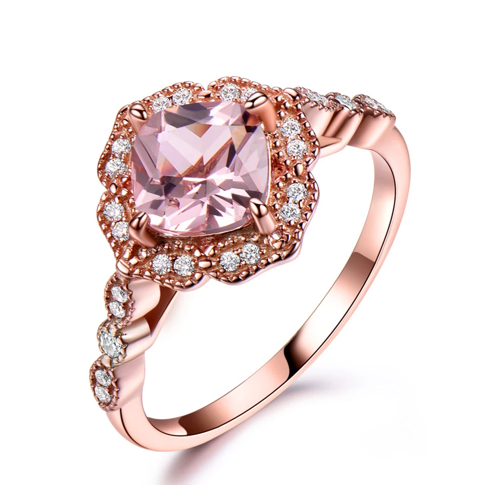 Nano Morganite Rings 925 Sterling Sliver Ring Rose Gold Plated 5A Zircon Beautiful Woman's Acessories