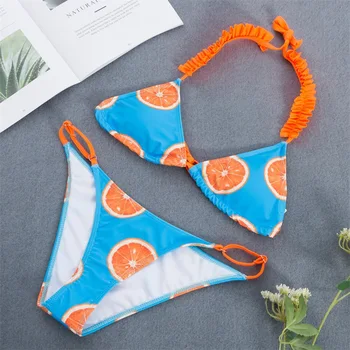 

Sexy Triangle Brazilian Bikini Push Up Bikinis Women String Swimwear Orange Print Swimsuit Bandage Bathing Suit Maillot De Bain