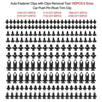 

Universal Auto Fastener Clips Plastic Fastener Rivet Clips 190Pcs 6 Sizes Car Push Pin Rivet Trim Clips Fastener Clips