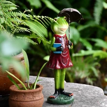 Наружное садовое украшение г-н лягушка держится книга с зонтиком солнечные лампы Сад Искусство Смола фигурка дом сад двора Декор