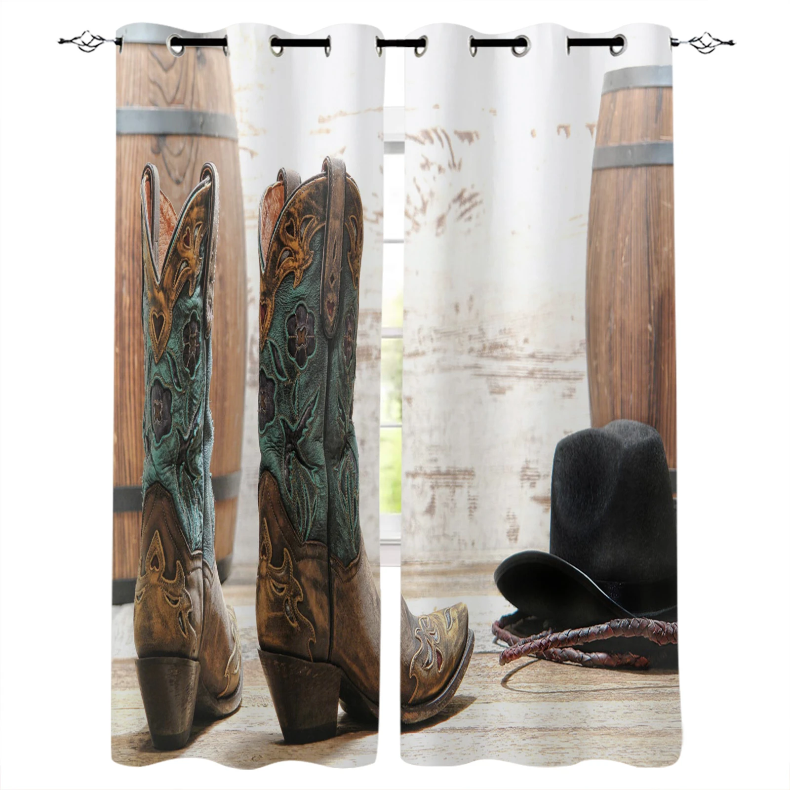 Cortinas occidentales de estilo Retro americano para decoración del hogar, sombrero de Casquete para botas, cortina de ventana para sala estar, dormitorio, Interior moderno|Cortinas| - AliExpress