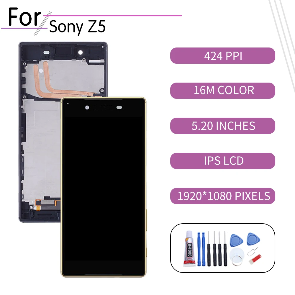Сенсорный ЖК-экран 5 2 дюйма для SONY Xperia Z5 дигитайзер в сборе Sony дисплей с рамкой