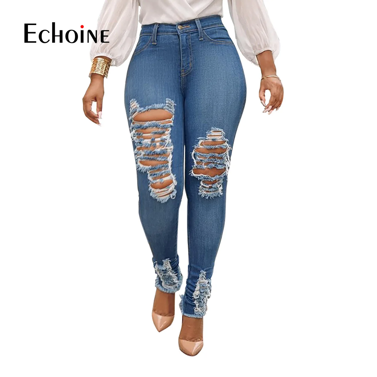 Echoine Denim Ripped Jeans Woman Jeans Mujer Womens Jeans Stretch Femme Jeans Pants Womens Trousers Vaqueros Mujer Plus Size