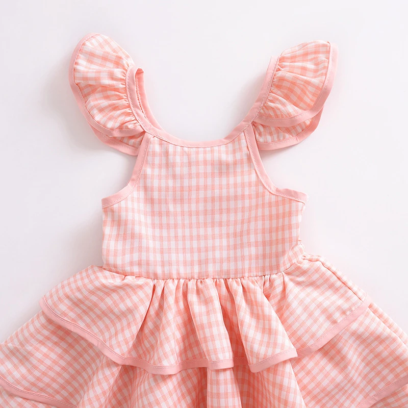 Платье для маленьких девочек детское платье в европейском и американском стиле детское платье в клетку с летящими рукавами для дня рождения платье принцессы для девочек 40