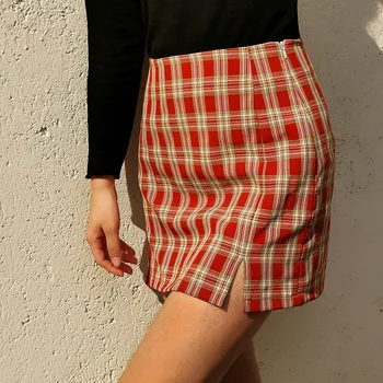 

2020 korean fashion clothing High waist plaid cut skirt women 2020 summer vintage cara mini skirt retro checkboard blue skirt