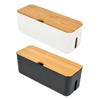 

2 Pcs Cable Storage Box Power Strip Wire Case Anti Dust Charger Socket Organizer, White & Black