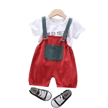 

Kids Clothes Suit Summer Children Boys Girls Letter T Shirt Bib Shorts 2Pcs/sets Baby Toddler Casual Clothing Infant Sportswear