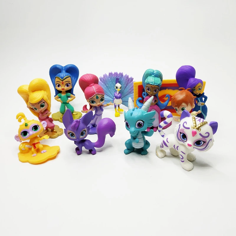 Figuras de acción Shimmer Shine para niños, 12 unidades/lote, 4 juguetes brillantes, decoración de tartas Leah Kaz| | - AliExpress