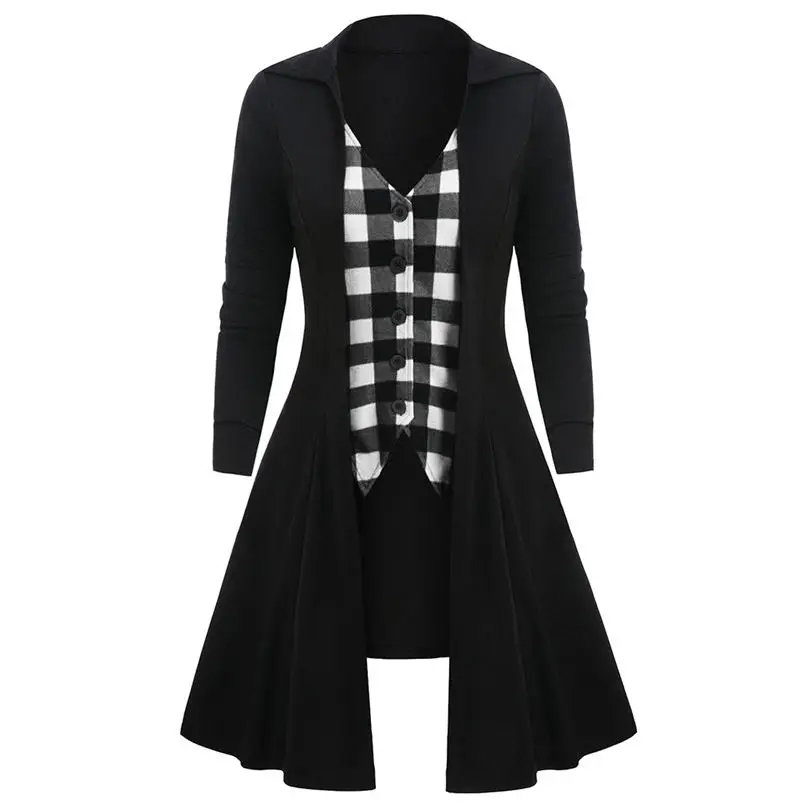 New Fashion Women Blouse Halloween Gothic Cloak Plus Size Tunic Checked Print Panel Button T Shirt футболка женская 3A28 (4)