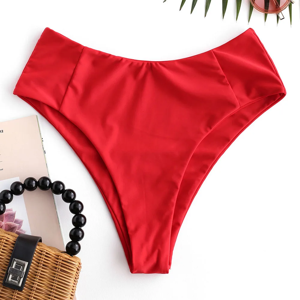 ZAFUL Seam High Waisted Bikini Bottom One Piece Swimsuit Panties Underwear Side Ties Brazilian Thong Ladies Bottoms Short 2020
