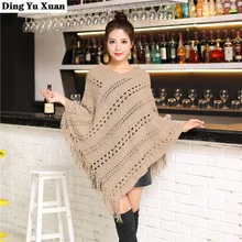 

Irregular Ponchos and Capes Winter Women Loose Crochet Knitted Cape Coat Femme V-neck Shawl Pullover Sweater Jersey Mujer Tassel