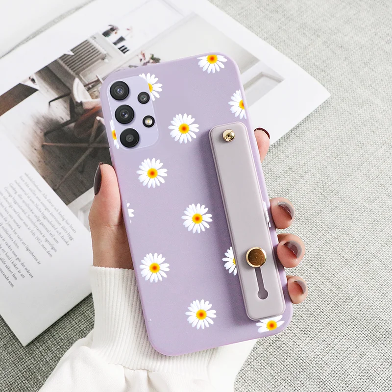 kawaii samsung cases Wrist Strap Case For Samsung Galaxy A32 4G 5G Fundas Flowers Soft Silicone Phone Cover For Samsung GalaxyA32 A 32 Bumper Coque kawaii phone case samsung
