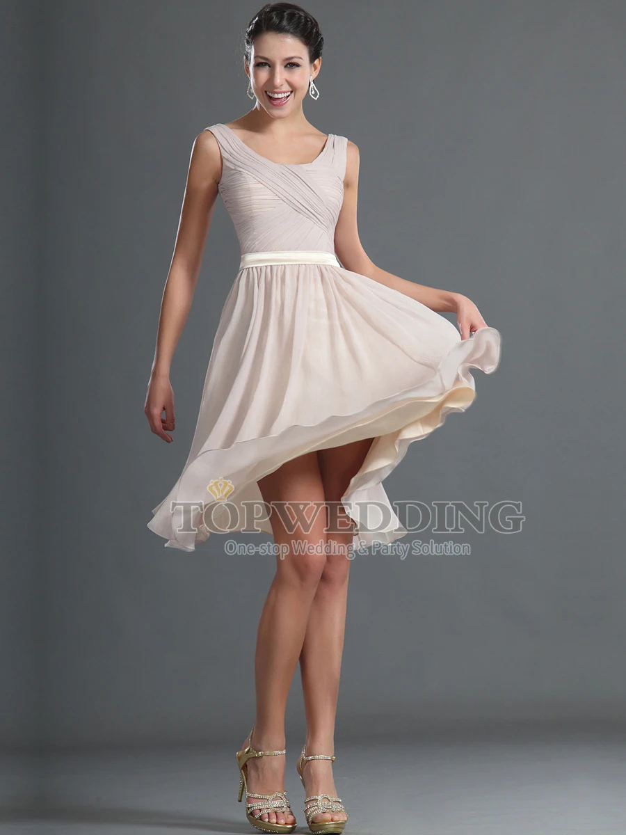 

Custom Made Bridesmaid Dress Simple Sleeveless Knee Length Chiffon Bridesmaid Dress with Ribbon Sash for Prom Party TopWedding