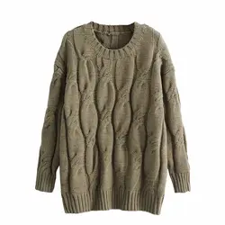 2019 женские осенние зимние ребристые свитера с круглым вырезом пуловеры Свободные вязаные женские вязаные винтажные свитера Топы Одежда