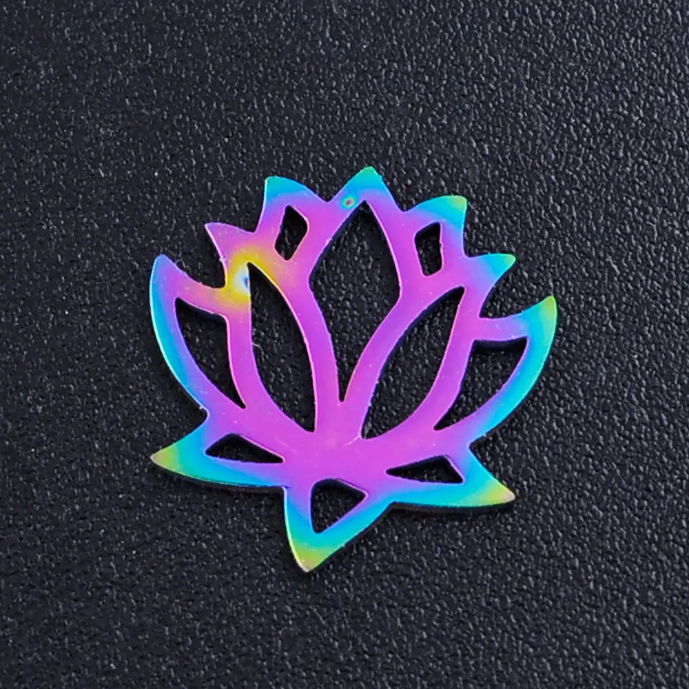 5 шт./лот 100% Подвеска из нержавеющей стали 12x12 Lotus diy с радужным покрытием оптовая
