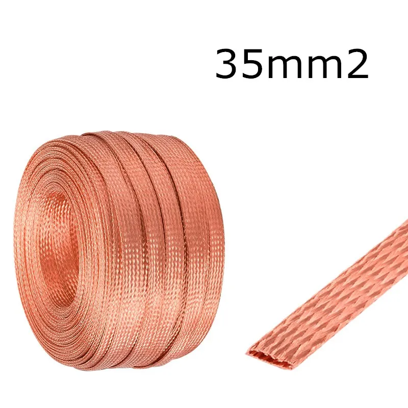 Alambre trenzado de cobre, 1 metro, 35 mm2, hilo tejido, cinta cobre desnuda, cable tierra, plana de cobre estañado Flexible|Alambres y cables| - AliExpress