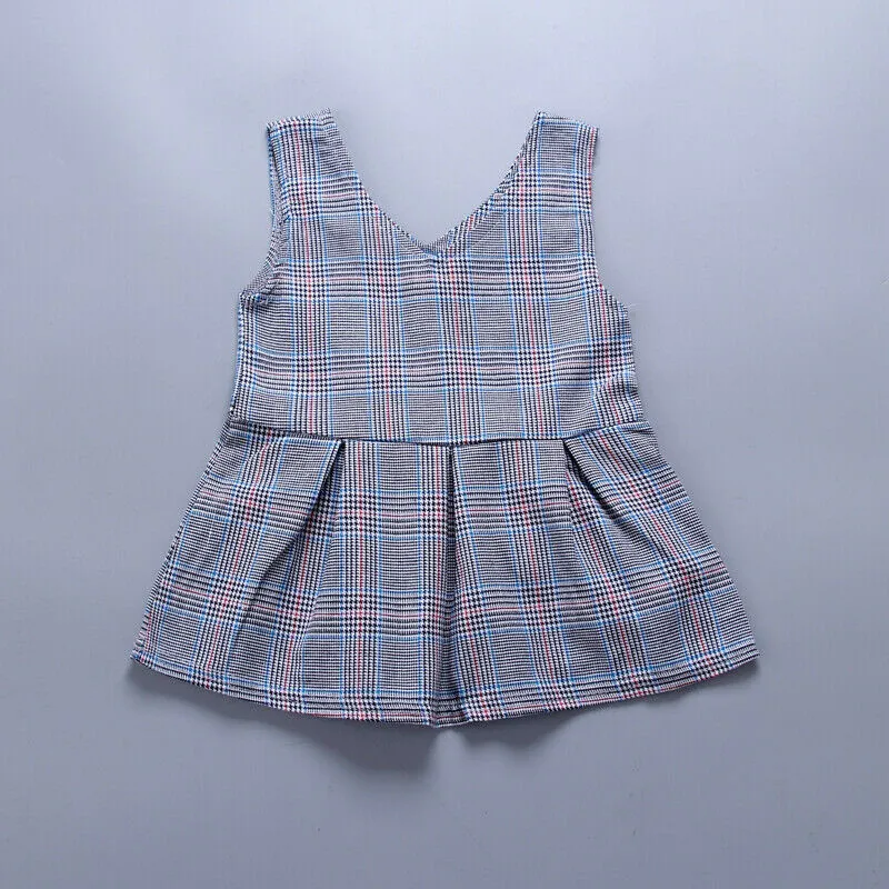 Stylish Children Set Baby Girl Formal Dress Shirt Tops Plaid Vest Dress Pants Outfit 3PCS Autumn Xmas Suits