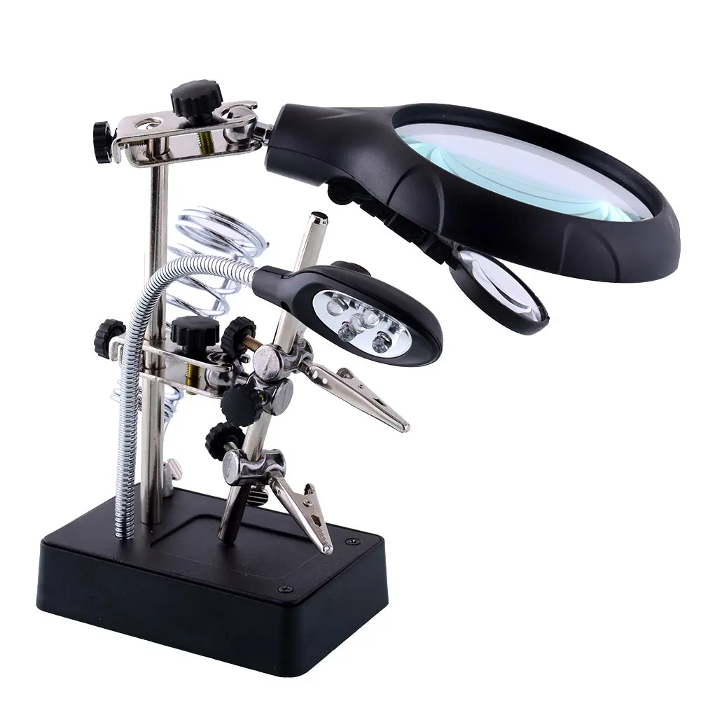 

LED Magnifier Stand AC/DC MG16129-C Hand Solder Foldable MG16129-C Magnifying Lens Desktop Jewelry