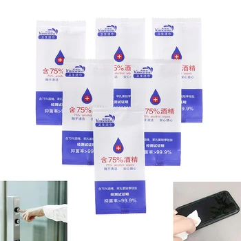 

10pcs/lot Portable 75% Alcohol Wipes Separate Bag wet Wipes pads cleaning Independent monolithic disinfection Wipes
