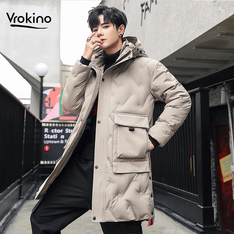 

Men's 90% Black White Duck Down Coat 2019 Winter Warm Parker Hooded Fashion Length Down Jacket High Quality Jacket