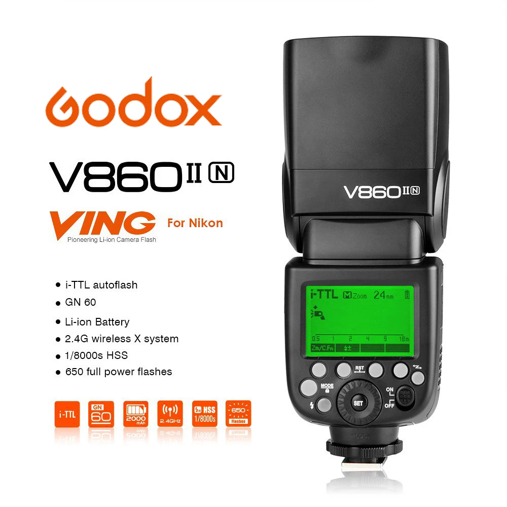 

Godox VING V860II V860II-C/N/S/F/O Lithium battery Flash HSS 1/8000s TTL Speedlite Flash For Canon Nikon Sony Olympus Fujifilm