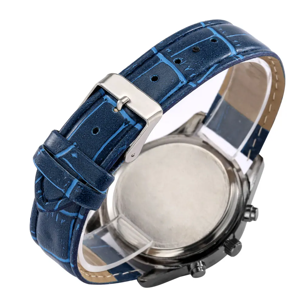 Orologio in pelle calendario maschile nottilumodo falso 3 occhi quadrante  personalità orologio da polso al quarzo uomo eleganza cinturino blu cassa  nera - AliExpress Watches