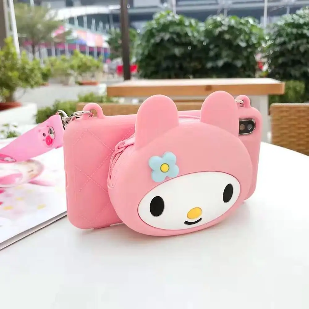 EPENA phone Cover Case for iphone 11 pro XR XS Max 7 8 plus 6 6S Plus Super Cute 3D Cartoon My Melody Dog Bear Lanyard Soft bag - Цвет: 04