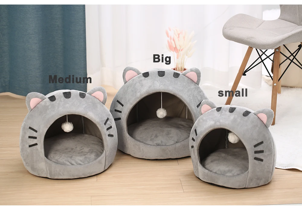 Cute Cat Bed Warm House Kitten Cave Cushion Comfort