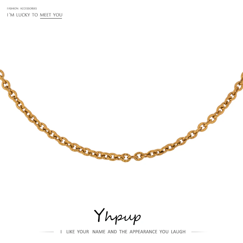 Yhpup Трендовое ожерелье из нержавеющей стали с металлической текстурой 18 K Колье