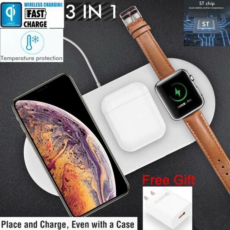 Беспроводное зарядное устройство QI 3 в 1 10 Вт зарядная док станция для Apple Watch iPhone 11