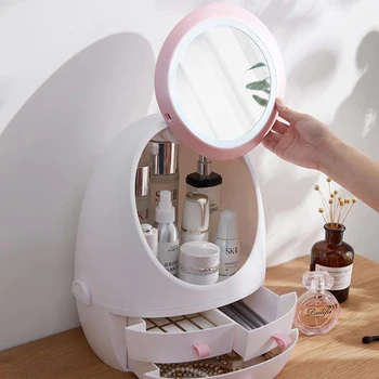 

Waterproof Dustproof LED Mirror Makeup Box USB Rechargeable Cosmetic Storage Box Makeup Tool Storage with Light Storage Case