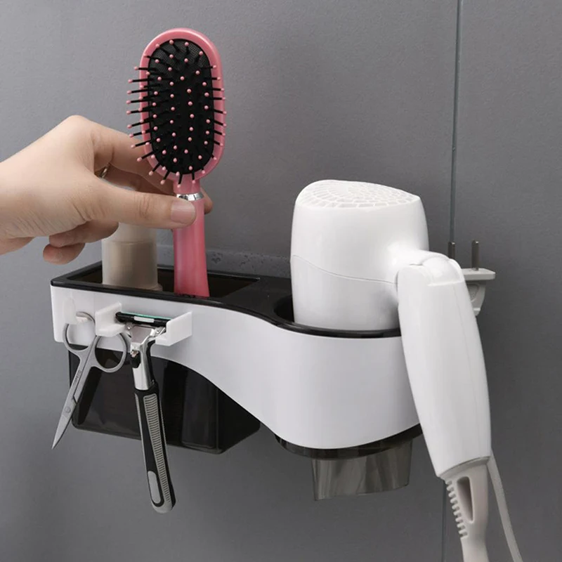 

Bathroom Storage Rack Multi-function Non-perforated Plastic Storage Rack Creative Non-marking Nail-free Bathroom Hair Dryer Shel