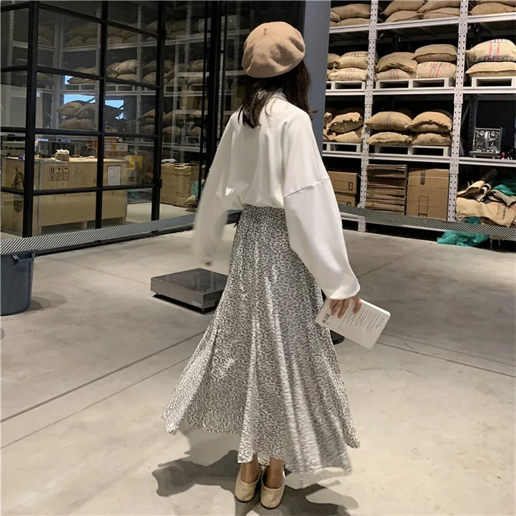 Весенне-осенняя Женская юбка новая Корейская версия эластичная высокая талия цветочный принт Черная облегающая свободная длинная юбка Faldas