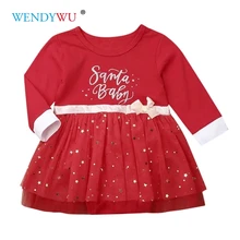 WENDYWU/летнее платье для новорожденных девочек; комбинезон с надписью; рождественское Сетчатое платье в горошек; roupas infantis menina vestido infantil