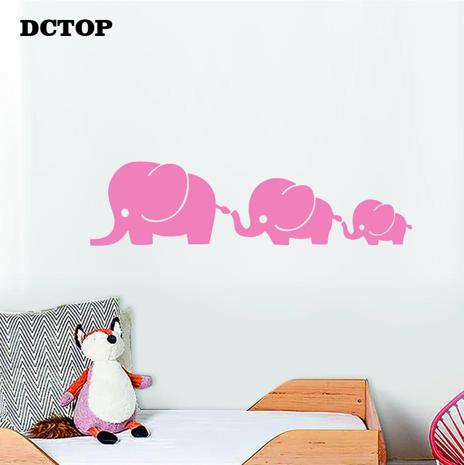 Nursery Cute Elephant Family and Baby Wall Stickers Animal Art Vinyls Decorative Decals for Kids Children's Room Door Home Mural (6)