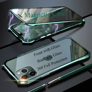 

For iphone 11 Pro Max Magnetic Case iphone11 Full Protective double-sided Tempered Glass Case for iphone 11 Pro Max Metal Case