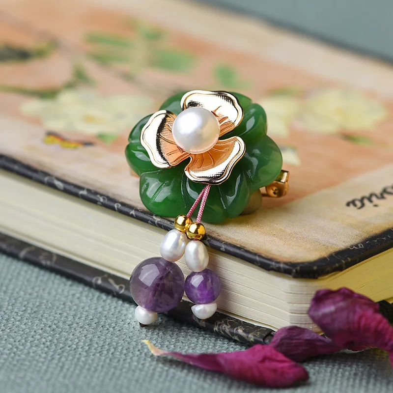 Женская Винтажная брошь в этническом стиле, с камнем