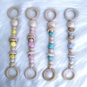 

2 Pcs/set Simple Baby Wooden Bracelet Teether Set Kids Infants Beads Teeth Bite Grip Hanging Ornament #905