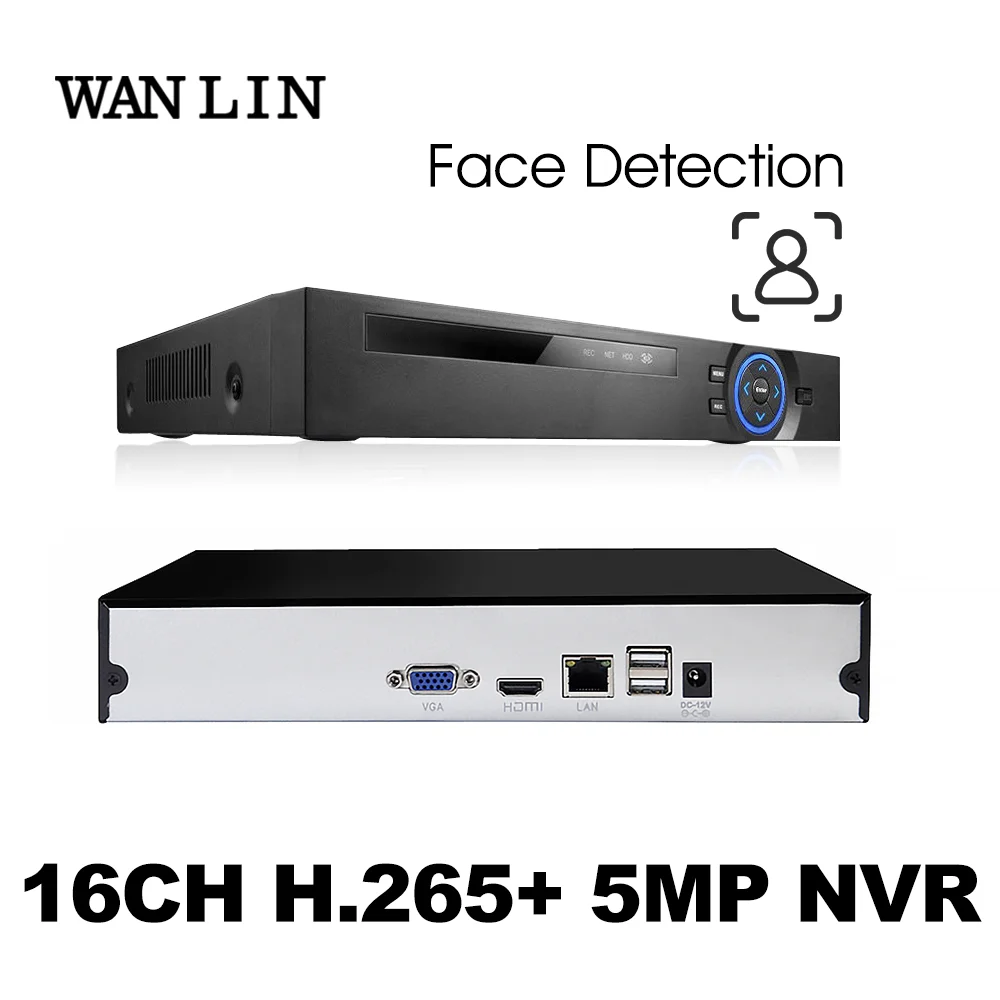 WANLIN H.265 HEVC 9CH 16CH Face Detection NVR for 5MP/4MP/3MP/2MP ONVIF2.0 IP Camera network video recorder P2P for cctv system